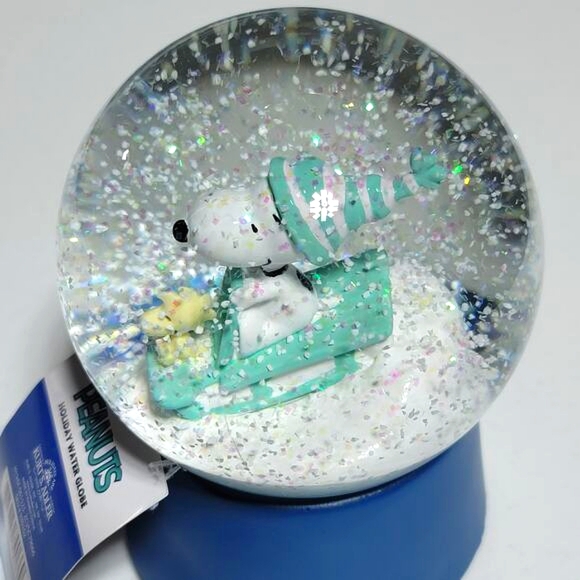Peanuts Other - Peanuts Snoopy Holiday Snow Water Globe Kurt Adler Winter Sled Music Box Glitter
